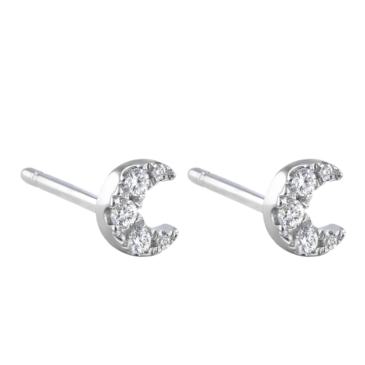 Soleil Collection 0.11ct Diamond Crescent Moon Stud Earrings | 9K White Gold - Image 3