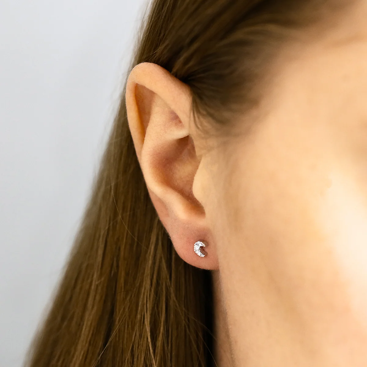 Soleil Collection 0.11ct Diamond Crescent Moon Stud Earrings | 9K White Gold - Image 5