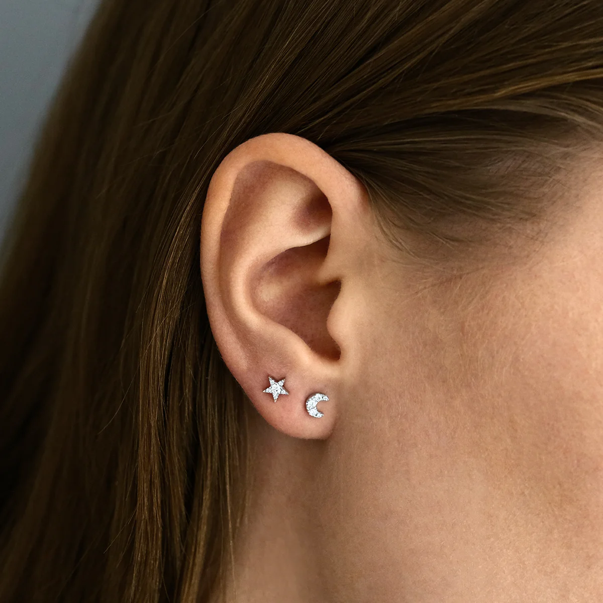 Soleil Collection 0.11ct Diamond Crescent Moon Stud Earrings | 9K White Gold - Image 7