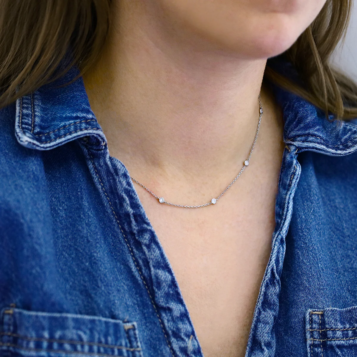 Everyday Diamonds 0.80ct Brilliant Cut Bezel Set Station Necklace | 9K White Gold - Image 4