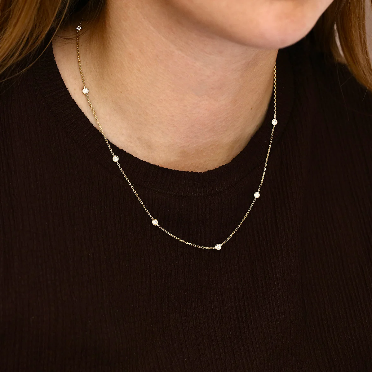 Everyday Diamonds 0.80ct Brilliant Cut Bezel Set Station Necklace | 9K Yellow Gold - Image 3