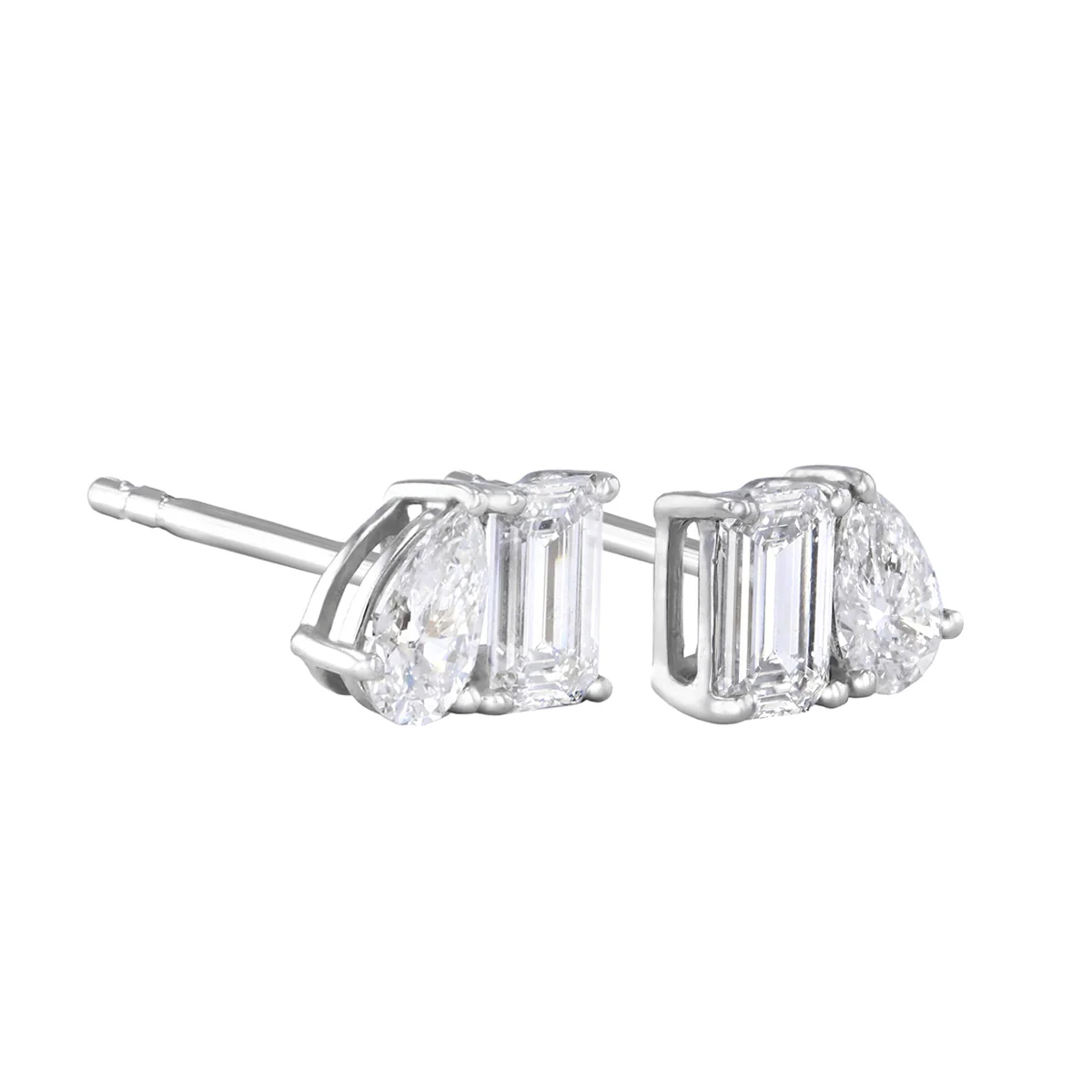 Everyday Diamonds 0.98ct Toi Et Moi Pear and Emerald Cut Lab Grown Diamond Stud Earrings  | 9K White Gold - Image 3