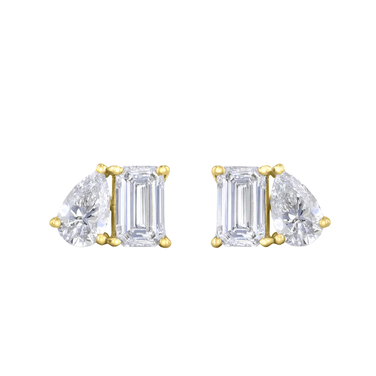 Everyday Diamonds 0.98ct Toi Et Moi Pear and Emerald Cut Lab Grown Diamond Stud Earrings | 9K Yellow Gold - Image 2