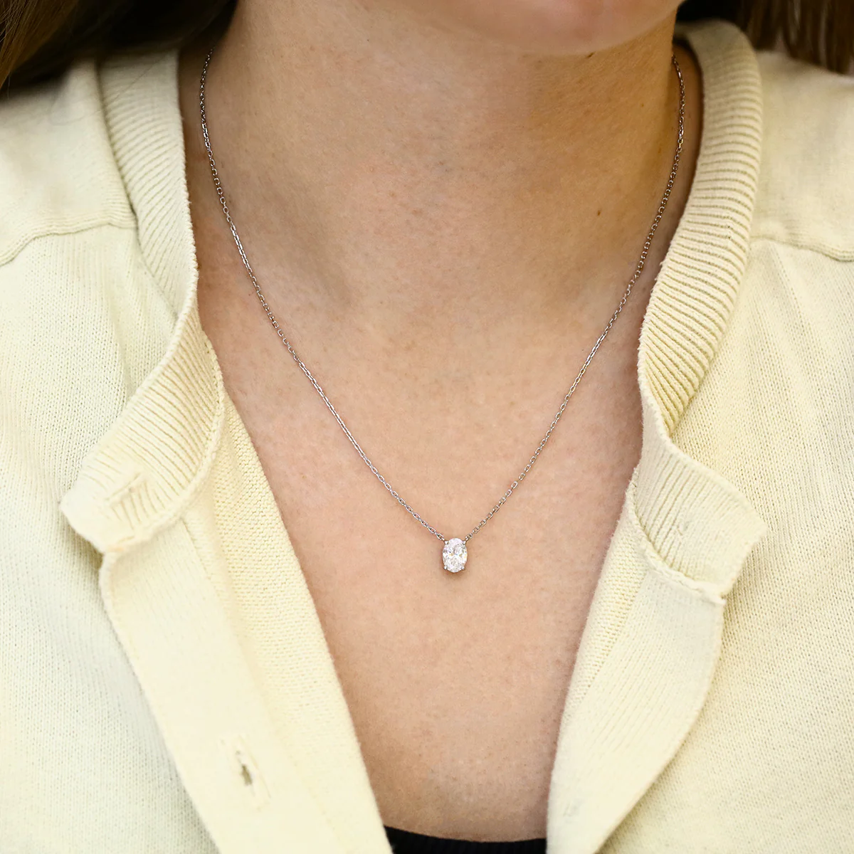 Everyday Diamonds 1.03ct Oval Cut Lab Grown Diamond Fixed Solitaire Necklace | 9K White Gold - Image 4