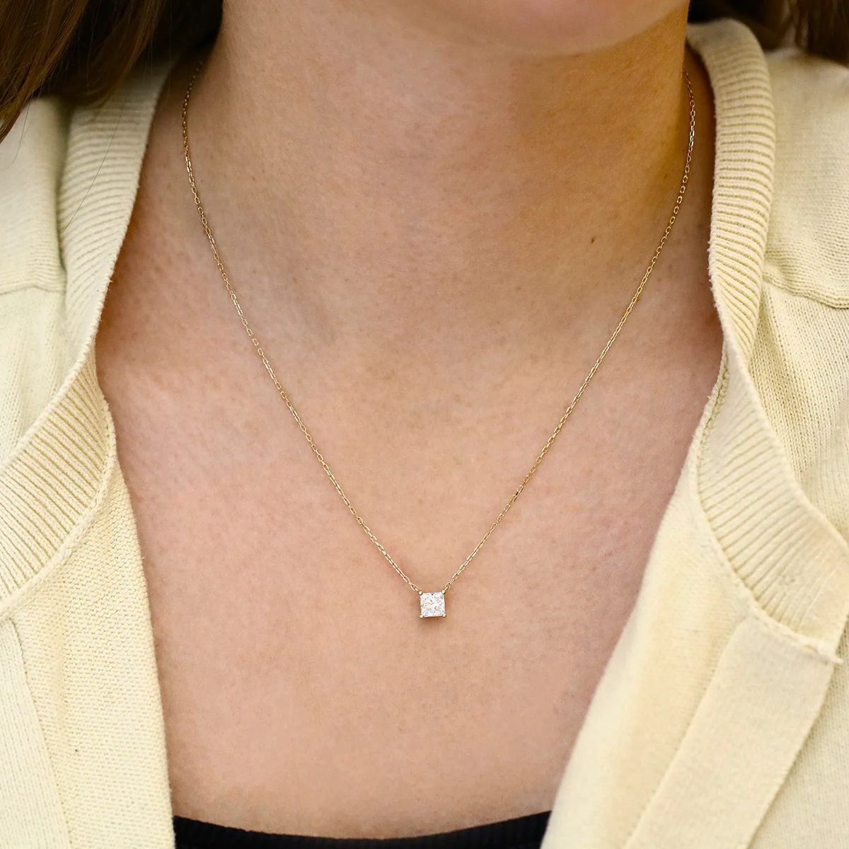 Everyday Diamonds 1.03ct Princess Cut Lab Grown Diamond Fixed Solitaire Necklace | 9K White Gold - Image 4
