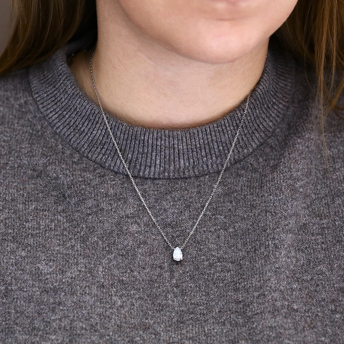Everyday Diamonds 1.07ct Pear Cut Lab Grown Diamond Fixed Solitaire Necklace | 9K White Gold - Image 4