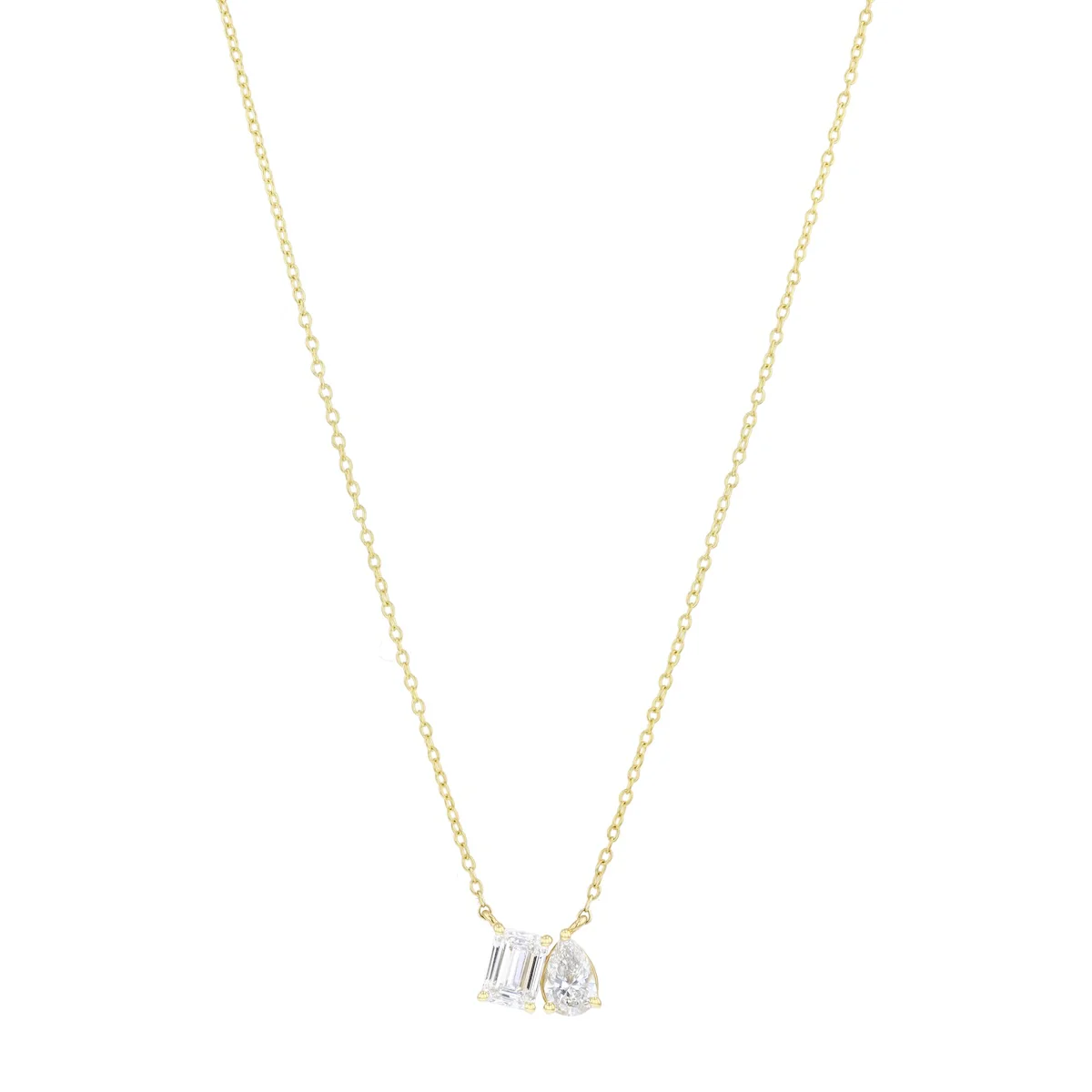 Everyday Diamonds 1.40ct Toi Et Moi Emerald and Pear Cut Lab Grown Diamond Necklace | 9K Yellow Gold - Image 2