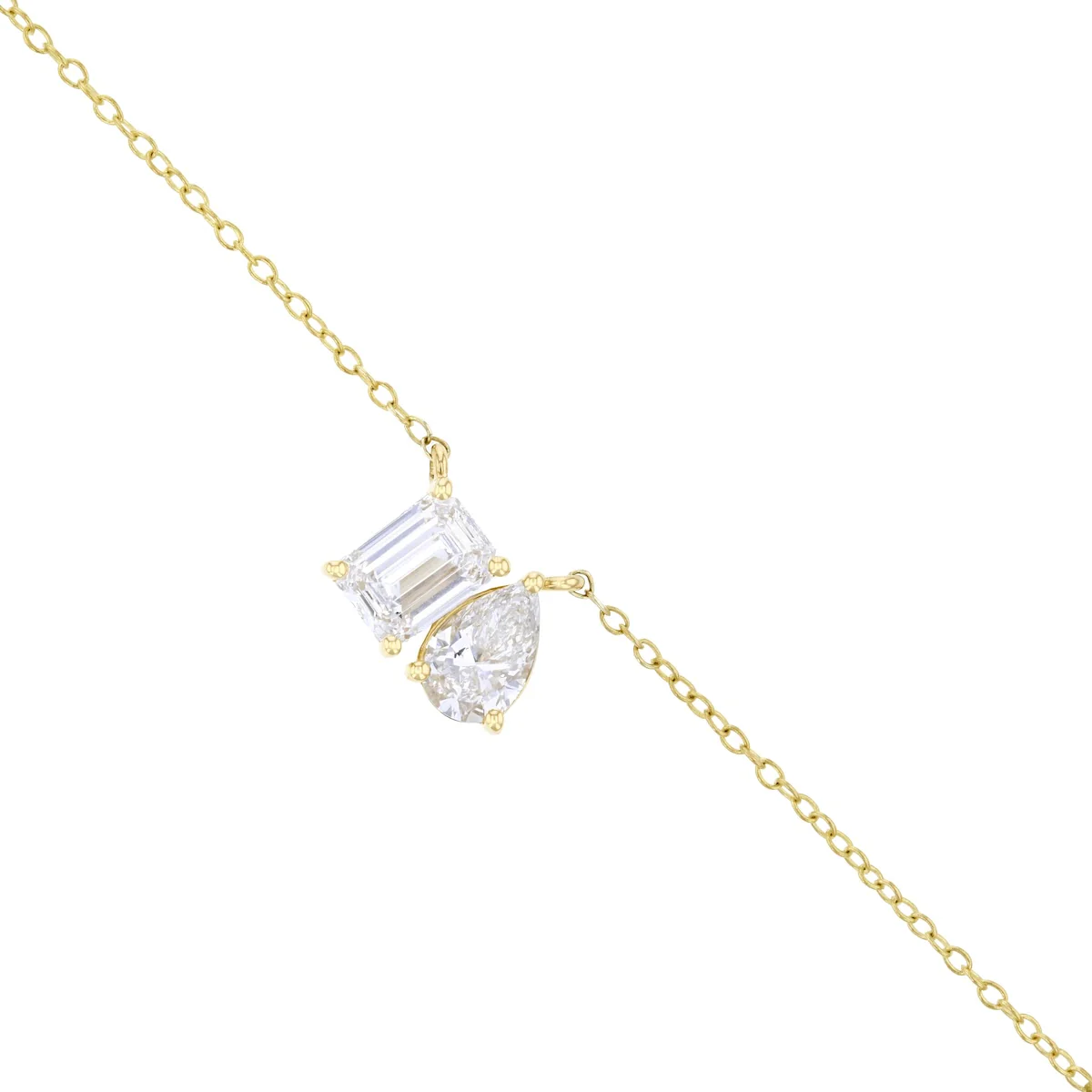 Everyday Diamonds 1.40ct Toi Et Moi Emerald and Pear Cut Lab Grown Diamond Necklace | 9K Yellow Gold - Image 3
