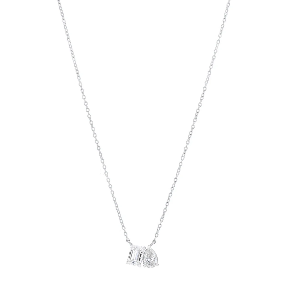 Everyday Diamonds 1.41ct Toi Et Moi Emerald and Pear Cut Lab-Grown Diamond Necklace | 9K White Gold - Image 2