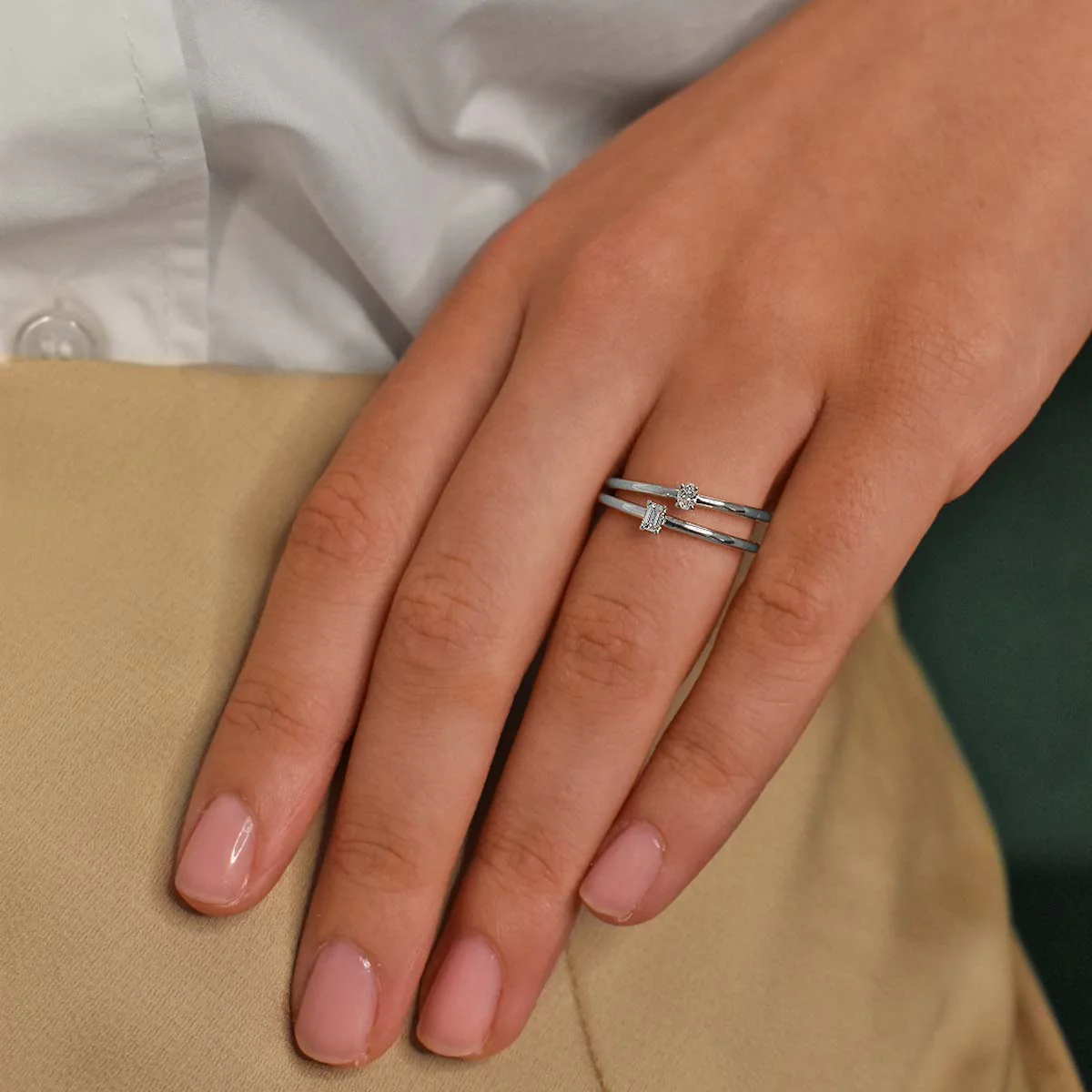Everyday Diamonds Collection Emerald Cut Diamond Plain Stacking Ring | 9K White Gold - Image 5