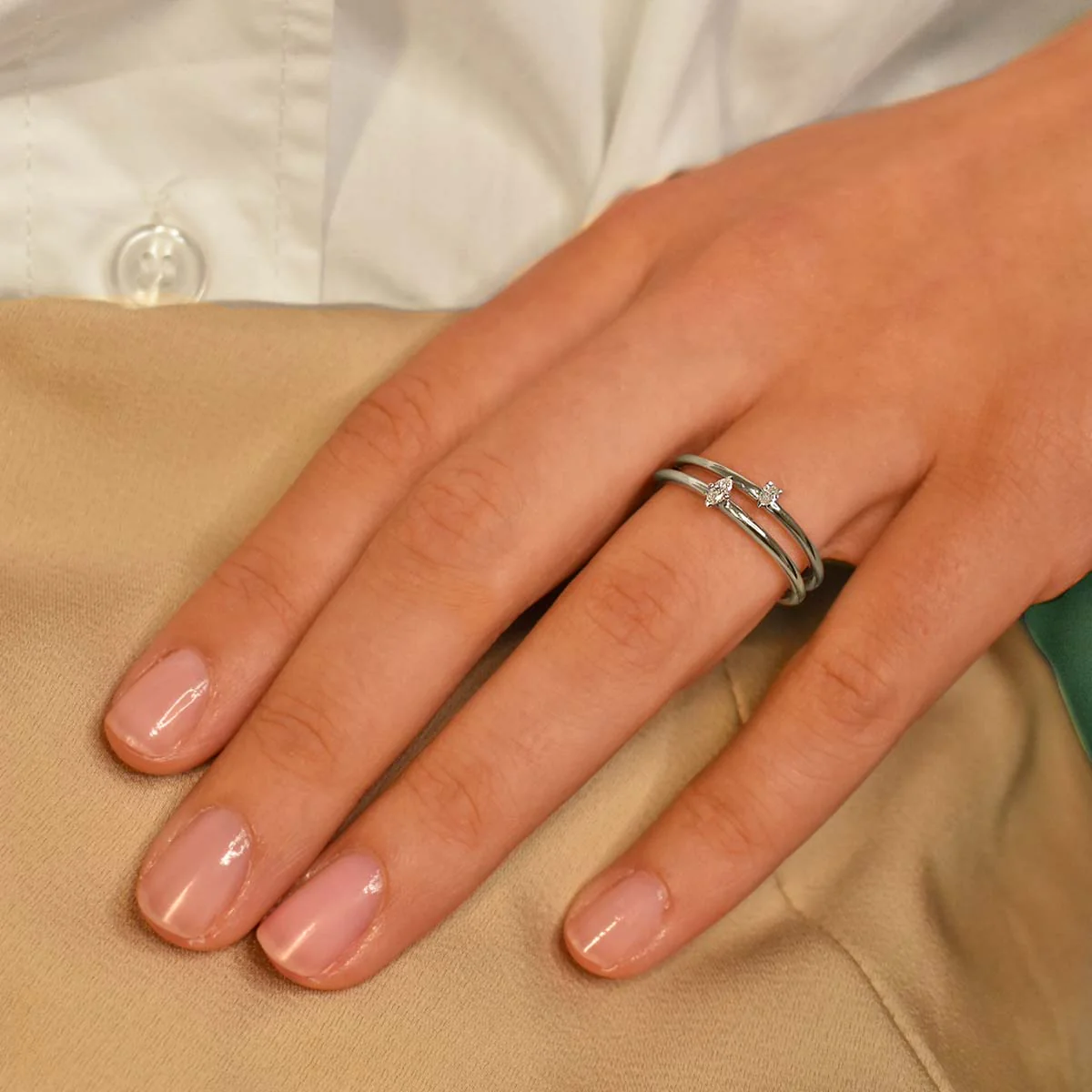 Everyday Diamonds Collection Pear Shape Diamond Plain Stacking Ring | 9K White Gold - Image 6