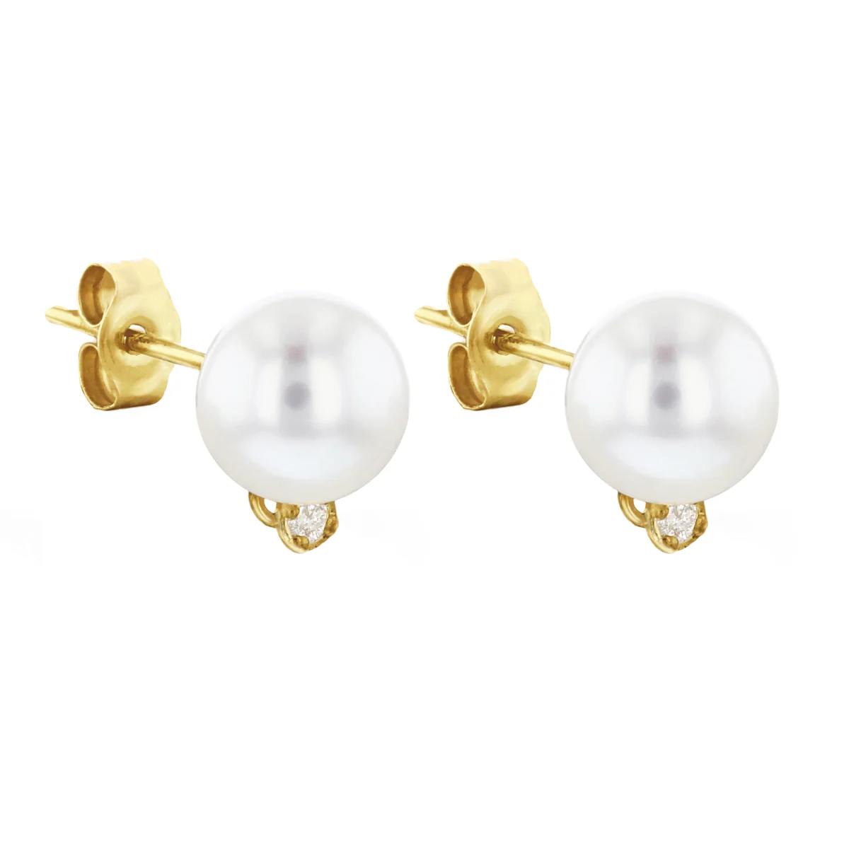 Freshwater Pearl & Diamond Stud Earrings 7mm | 9K Yellow Gold - Image 3