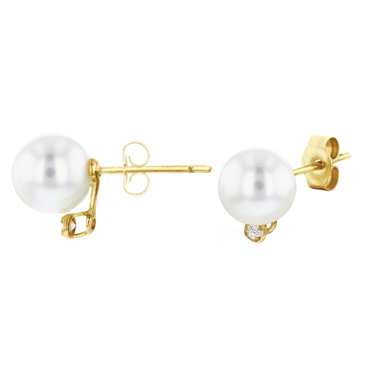 Freshwater Pearl & Diamond Stud Earrings 7mm | 9K Yellow Gold - Image 5