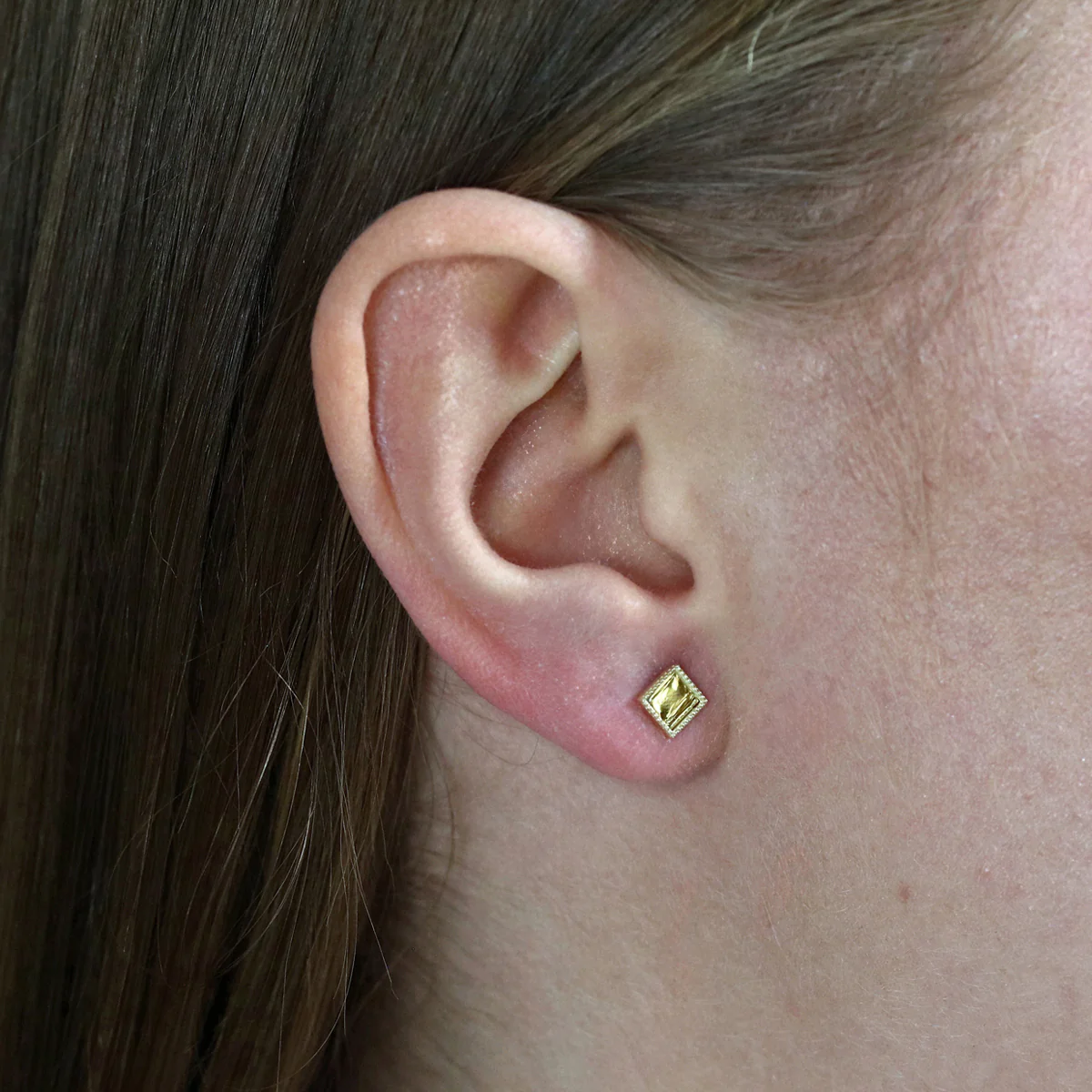 Geometric Square Shape Stud Earrings | 9K Yellow Gold - Image 5