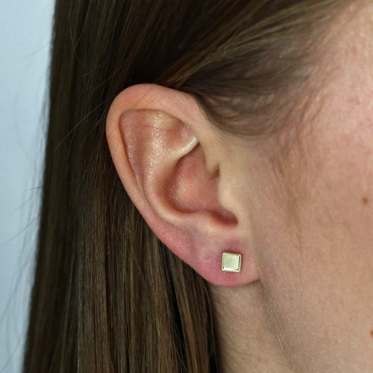 Geometric Square Shape Stud Earrings | 9K Yellow Gold - Image 6