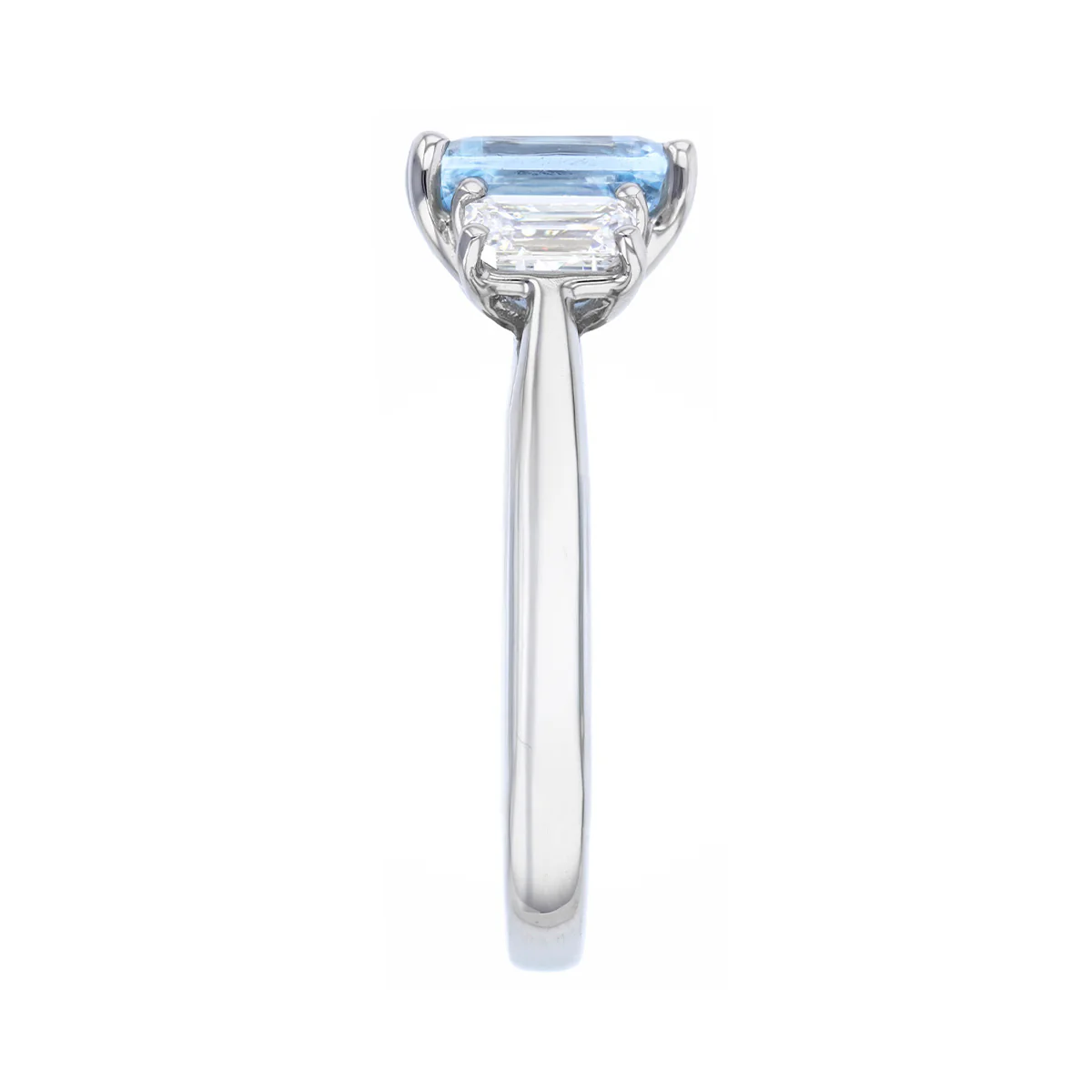 Heirloom Collection 1.53ct Aquamarine & 0.67ct  Emerald Cut Diamond Three Stone Ring | Platinum - Image 4