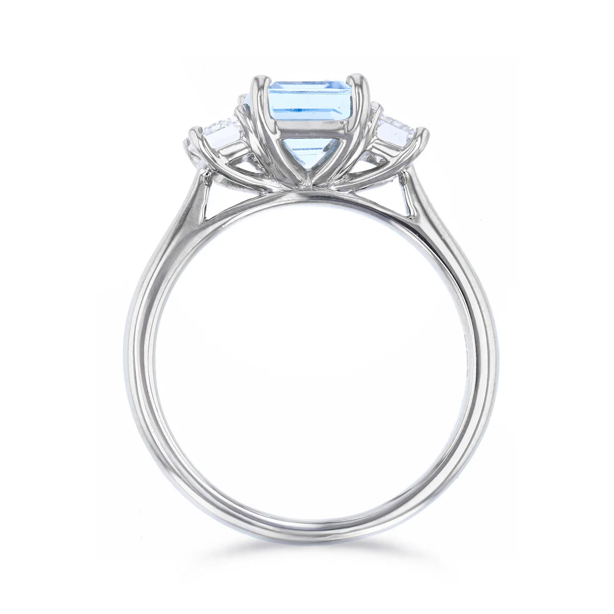 Heirloom Collection 1.53ct Aquamarine & 0.67ct  Emerald Cut Diamond Three Stone Ring | Platinum - Image 5