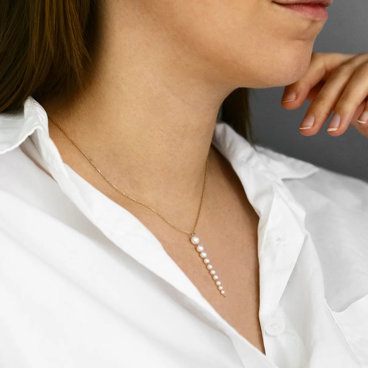 Mizuki Sea of Beauty Collection Cascading Akoya Pearl Drop Necklace | 14K Yellow Gold - Image 2