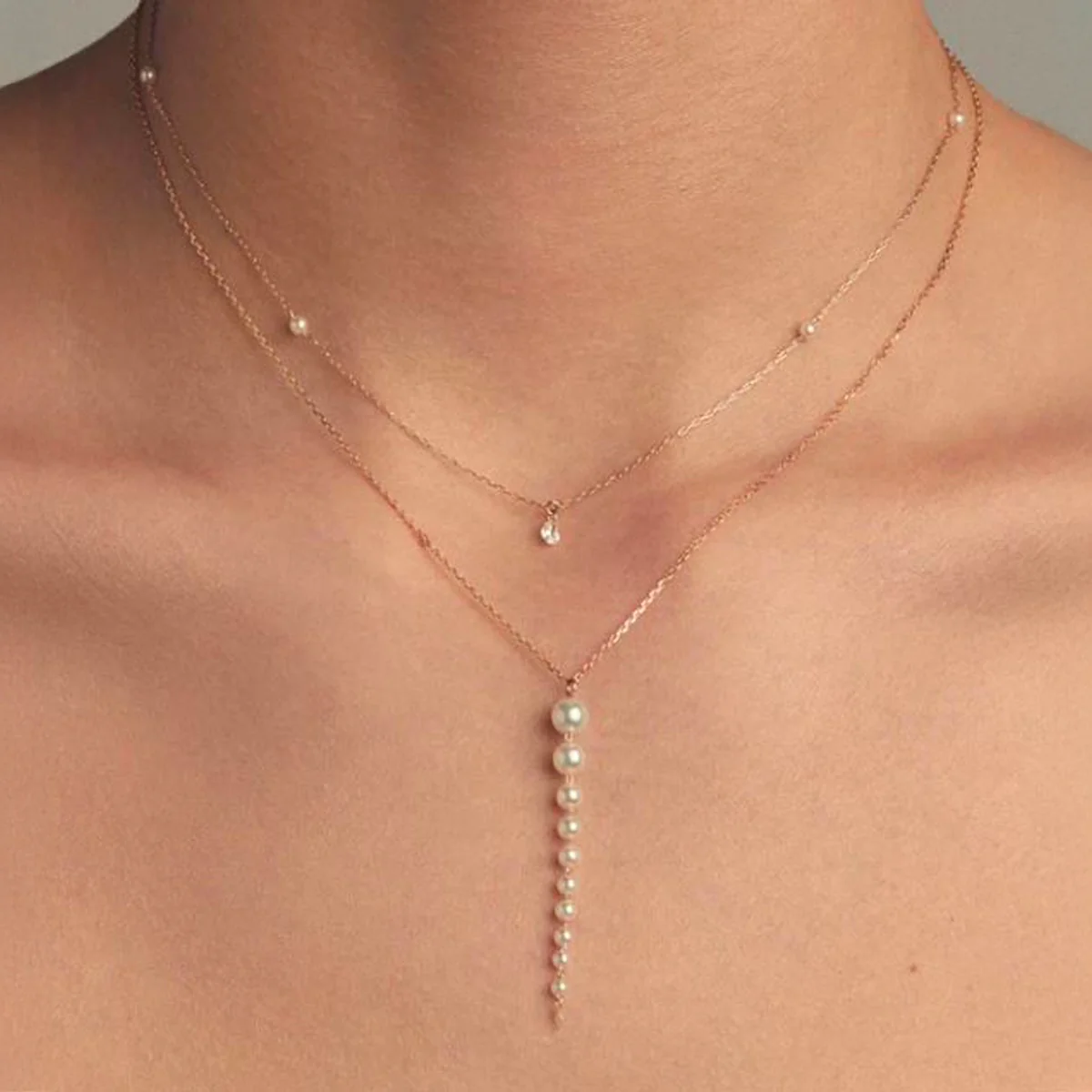 Mizuki Sea of Beauty Collection Cascading Akoya Pearl Drop Necklace | 14K Yellow Gold - Image 5