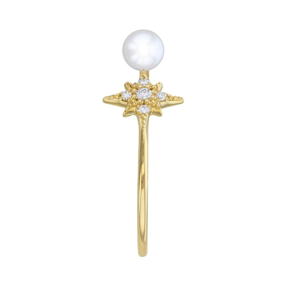 Mizuki Sea of Beauty Collection Diamond Star & Freshwater Pearl Open Ring | 14K Yellow Gold - Image 4
