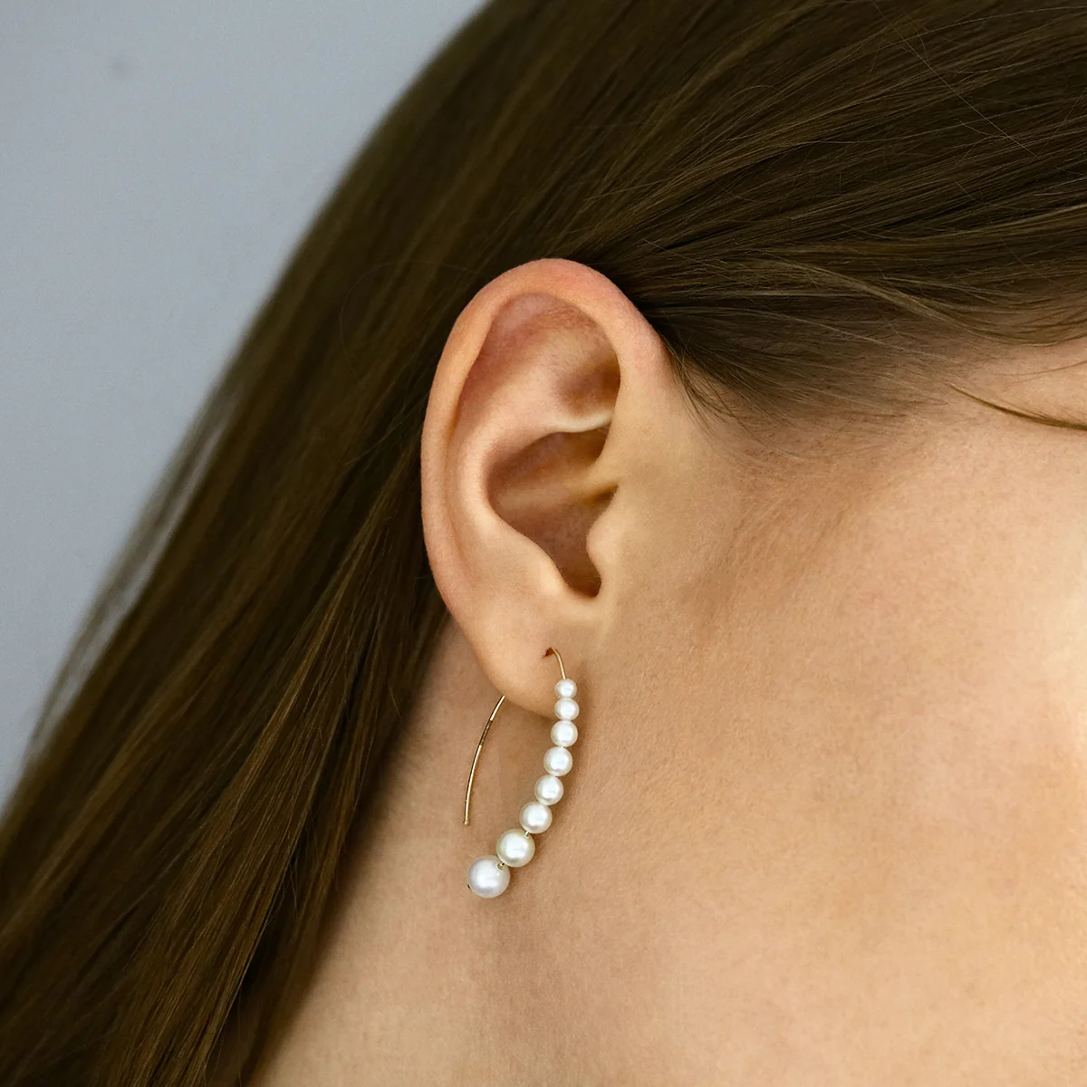 Mizuki Sea of Beauty Short Cascading Pearl Marquis Hoops | 14K Yellow Gold - Image 2