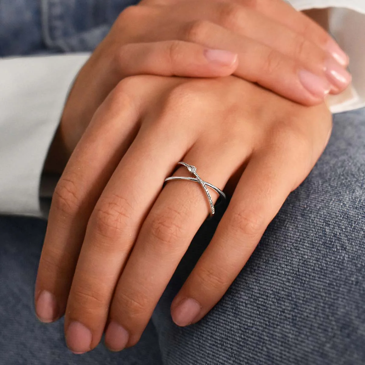 Everyday Diamonds Collection Pear Cut Diamond Crossover Ring | 14K White Gold - Image 2