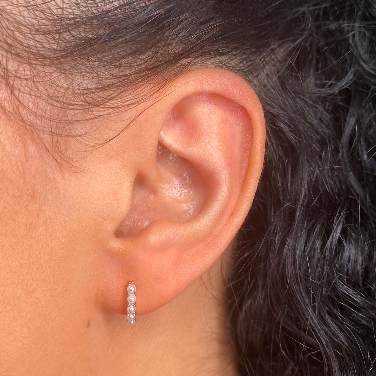 New York Collection Pearl Huggie Earrings | 14K White Gold - Image 5