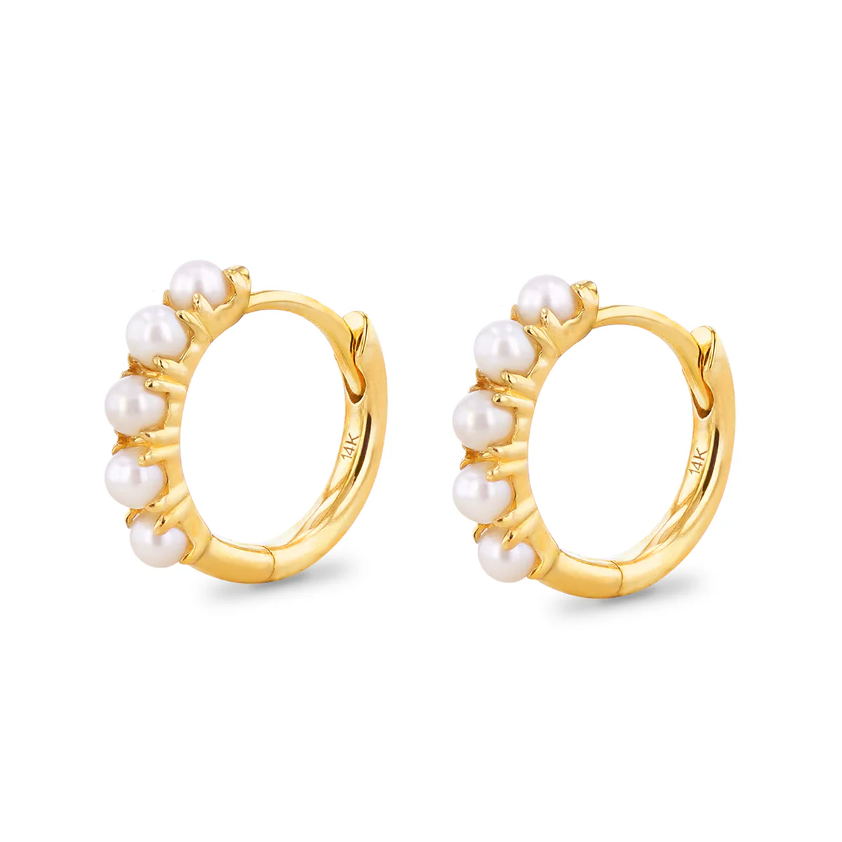 New York Collection Pearl Huggie Earrings | 14K Yellow Gold - Image 3