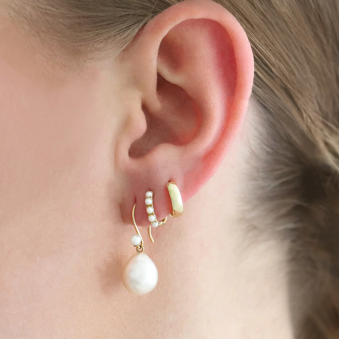 New York Collection Pearl Huggie Earrings | 14K Yellow Gold - Image 5