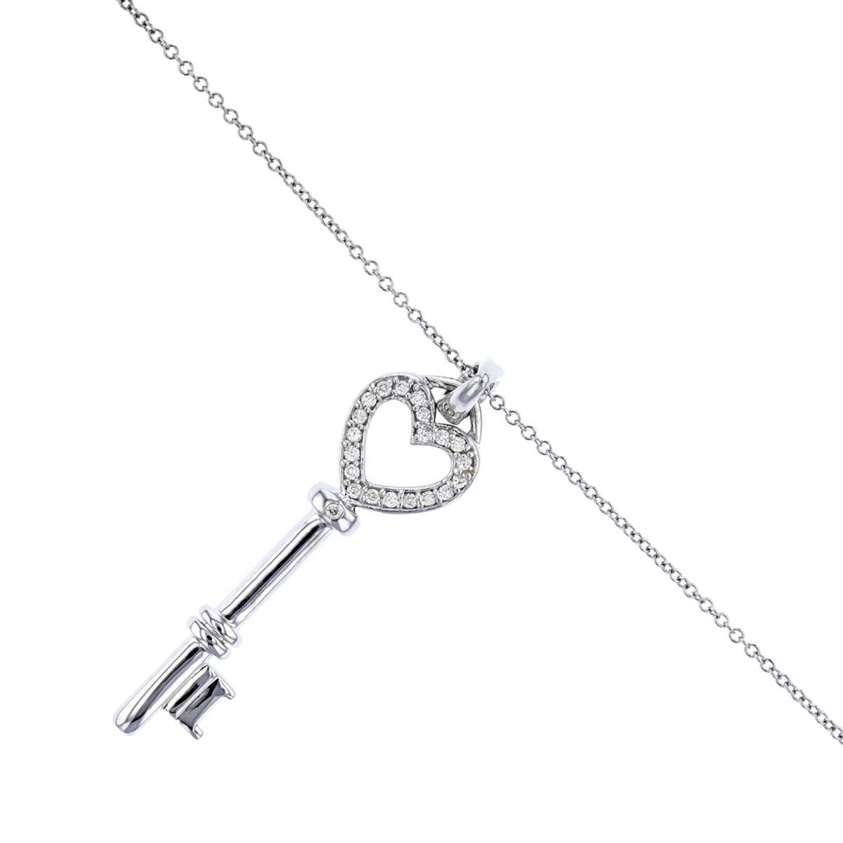 Open Heart Diamond Key Pendant | 9K White Gold - Image 3