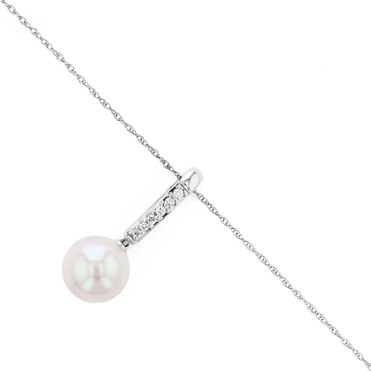 Pearl and Diamond Encrusted Bale Drop Pendant | 9K White Gold - Image 4