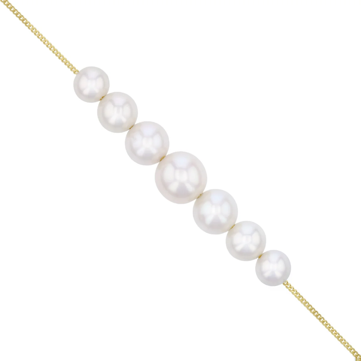 Pearlessence Collection 18" Sliding White Cultured River Pearl Graduated Necklace | 9K Yellow Gold - Image 2