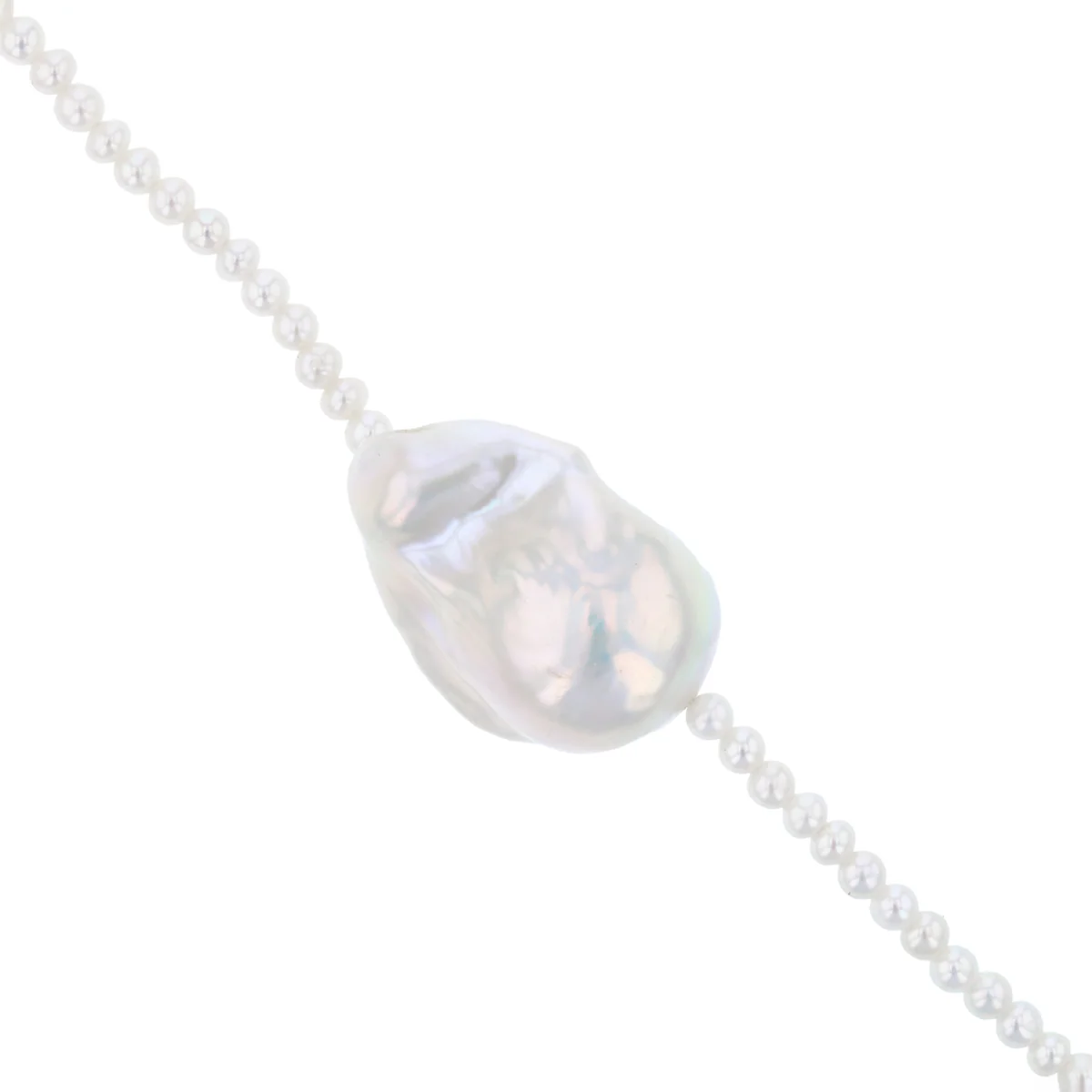 Pearlessence Collection 2-2.5mm White Round Cultured River Pearl Strand and Feature Baroque Pearl Necklace | 9K Yellow Gold - Image 3