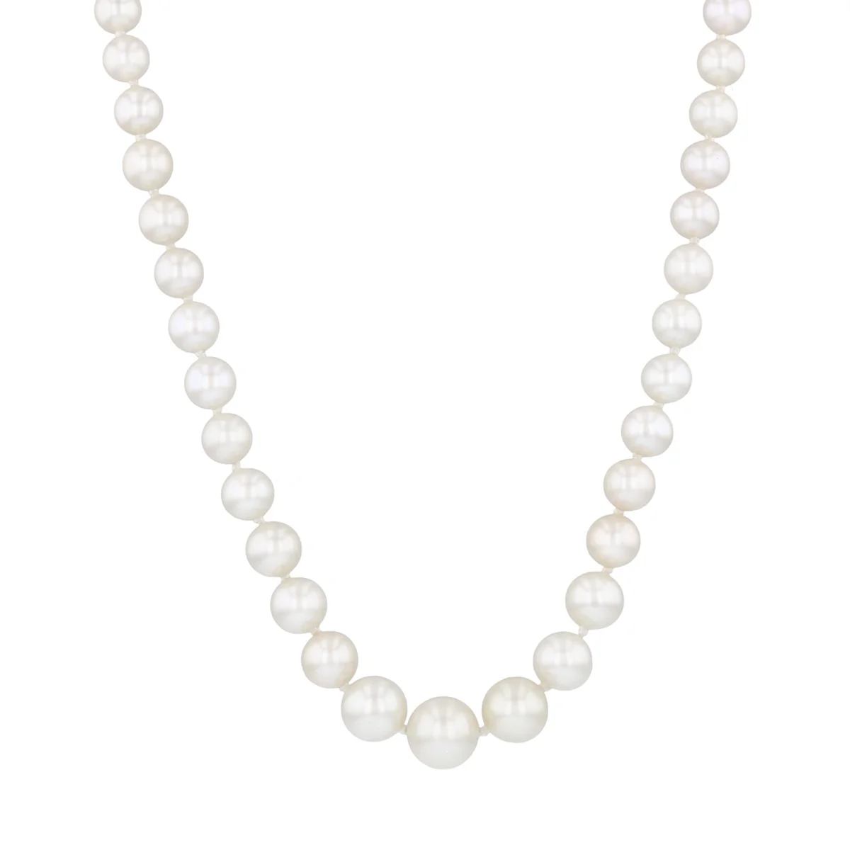 Pearlessence Collection 4-8mm White Round Cultured River Pearl Graduated Necklace | 9K Yellow gold - Image 2