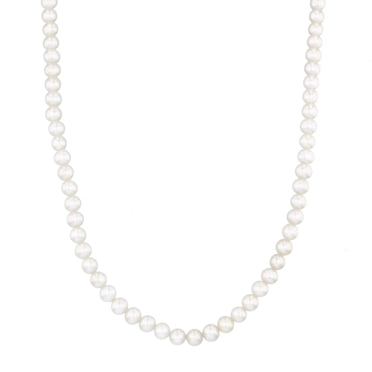 Pearlessence Collection 5-5.5mm White Round Cultured River Pearl Necklace | 9K Yellow Gold - Image 2