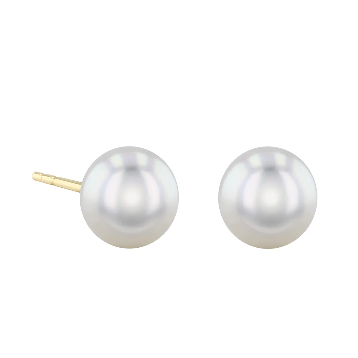 Pearlessence Collection White Cultured Akoya Pearl Stud Earrings | 18K Yellow Gold - Image 2