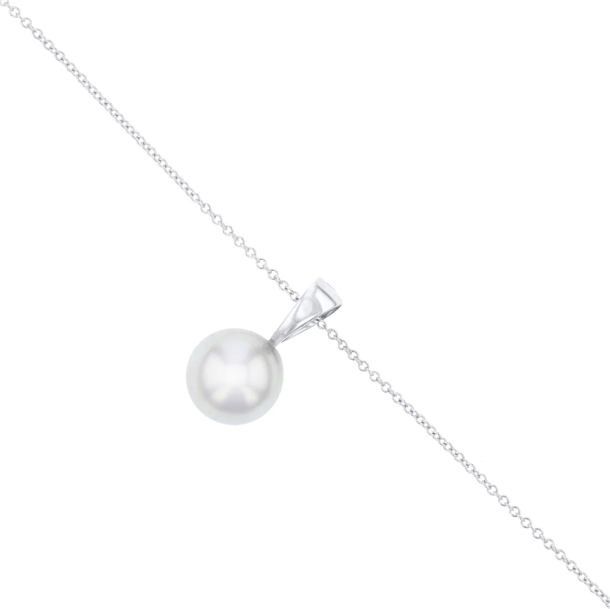Pearlessence Collection 8-8.5mm White Round Akoya Pearl Necklace | 18K White Gold - Image 3
