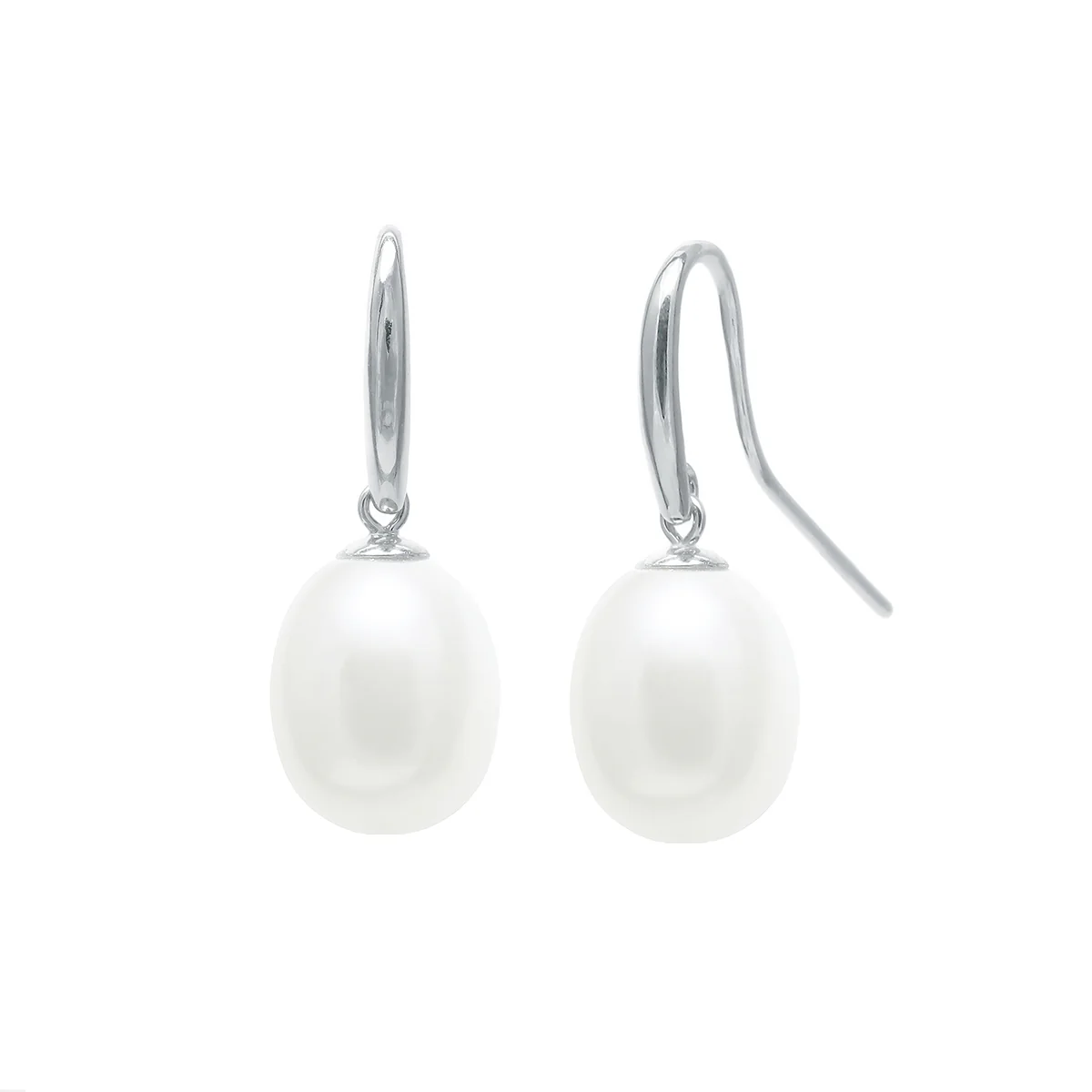 Pearlessence Collection White Cultured River Pearl Drop Earrings With Shepherds Crook Fittings | 9K White Gold - Image 3