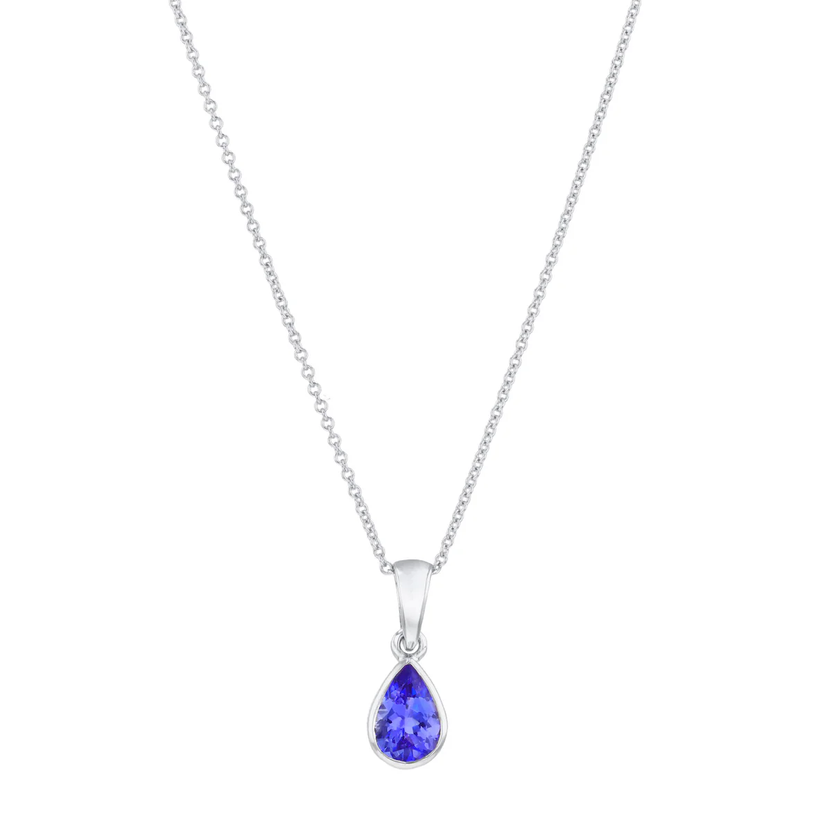 Personalised Birthstone Pear Cut Rubover Necklace | 9K White Gold - Image 10
