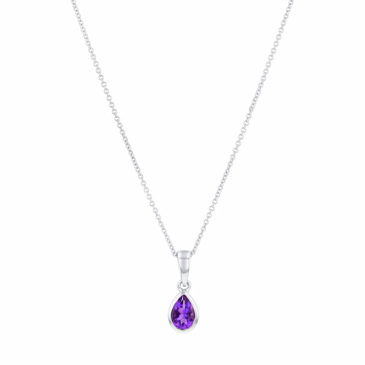 Personalised Birthstone Pear Cut Rubover Necklace | 9K White Gold - Image 2