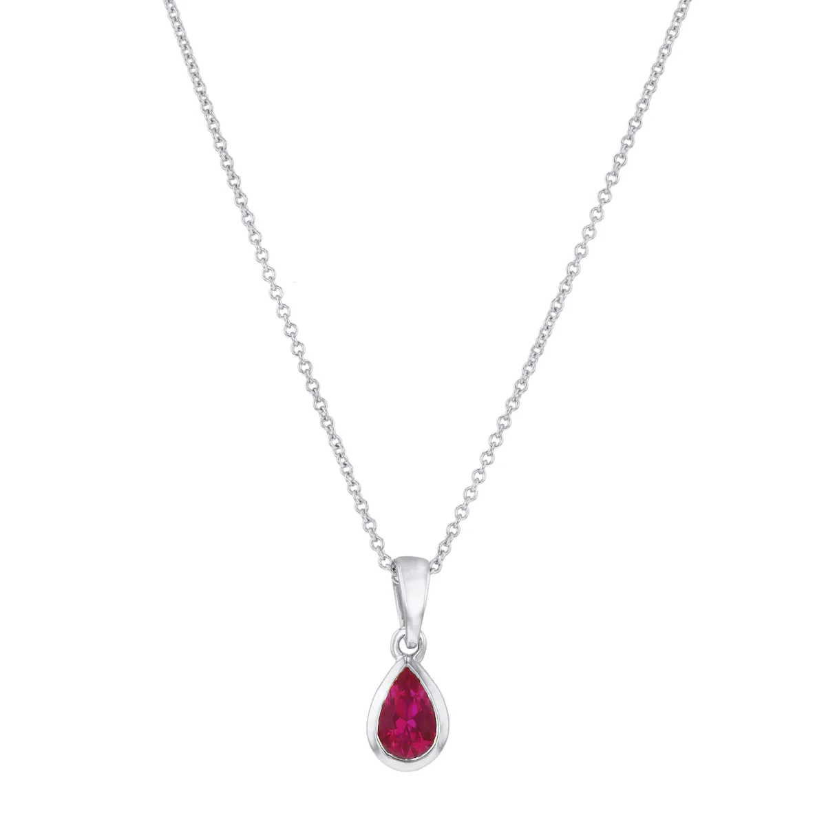 Personalised Birthstone Pear Cut Rubover Necklace | 9K White Gold - Image 4