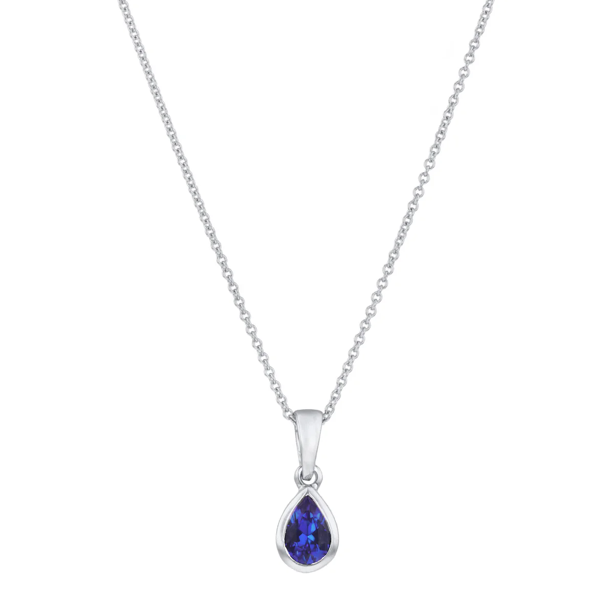 Personalised Birthstone Pear Cut Rubover Necklace | 9K White Gold - Image 6