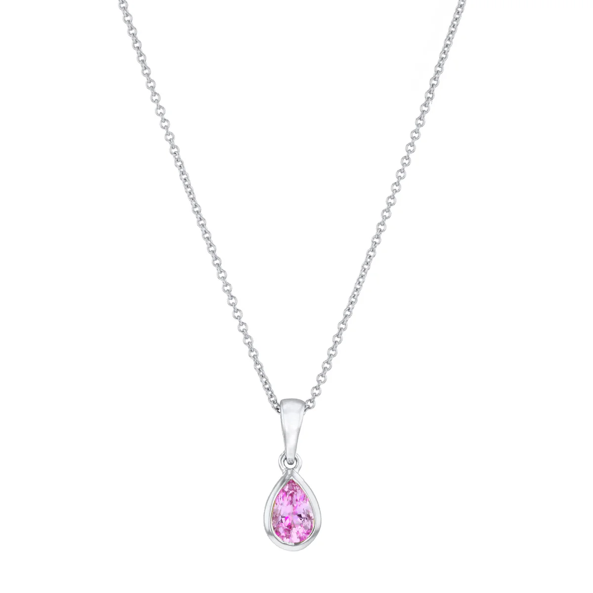 Personalised Birthstone Pear Cut Rubover Necklace | 9K White Gold - Image 7