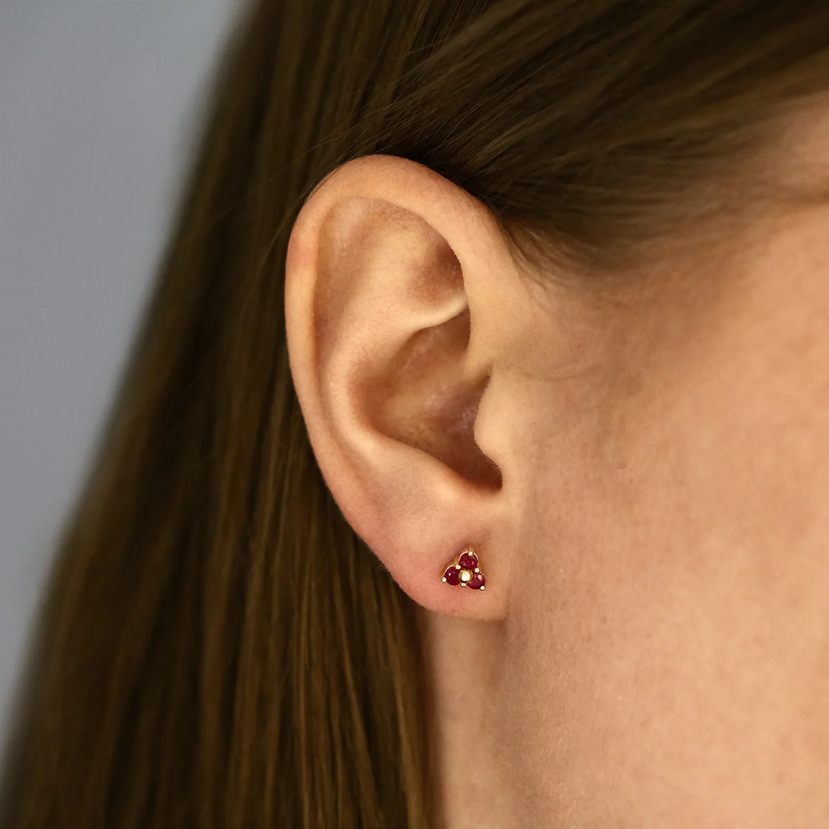 Personalised Birthstone Trefoil and Bead Earrings | 9K Yellow Gold - Image 4