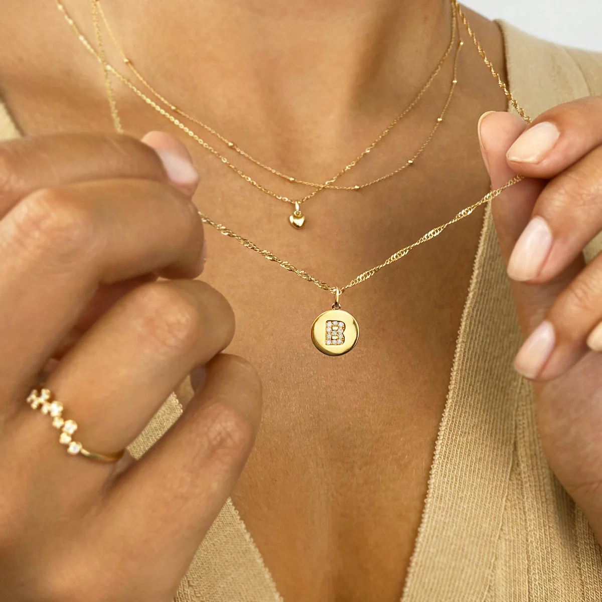 Personalised Diamond Letter Disc Pendant & Chain | 9K Yellow Gold - Image 3
