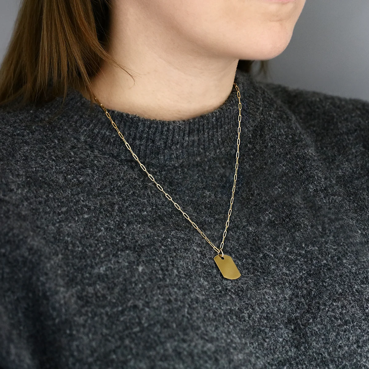 Personalised Dog Tag Pendant & 20" Petite Paperclip Necklace | 9K Yellow Gold - Image 5