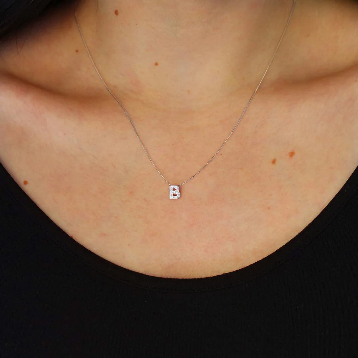 Personalised Luxury Diamond Letter Necklace | 9K White Gold - Image 26