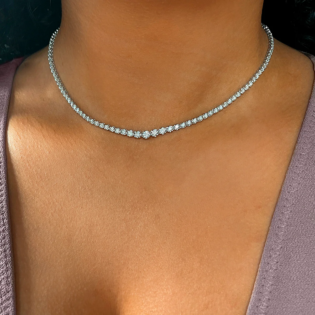Radiance Collection 3.00ct Round Brilliant Diamond Line Necklace | 18K White Gold - Image 4