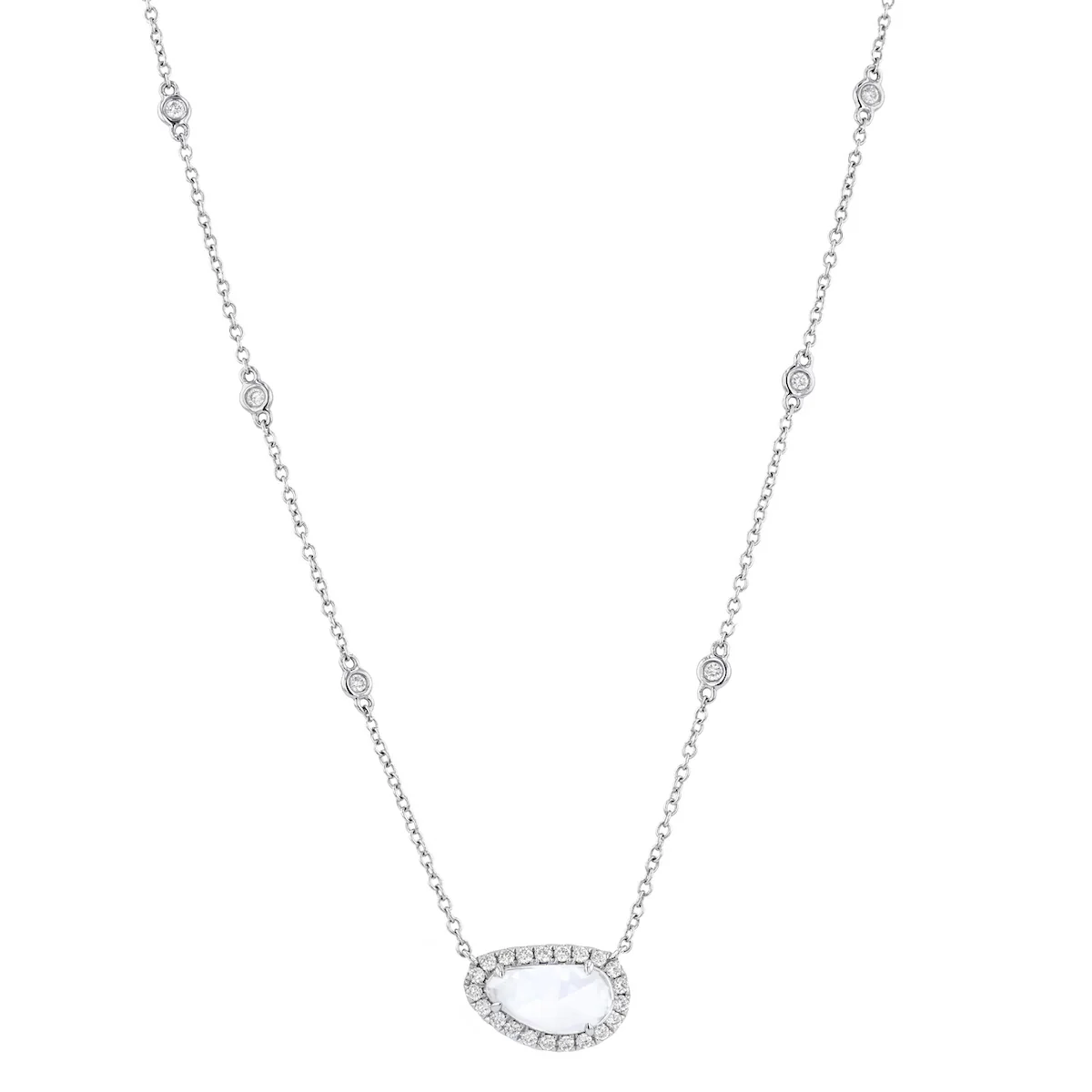 Rainbow Collection 1.13ct White Sapphire and Diamond Halo Necklace | 18K White Gold - Image 2