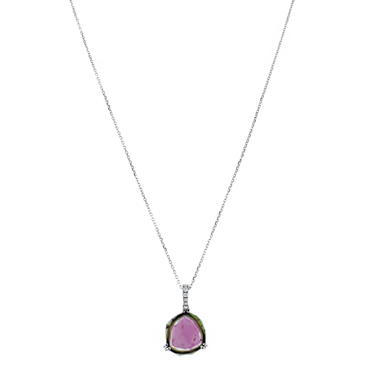 Rainbow Collection 2.79ct Bi-Colour Tourmaline Slice & Diamond Necklace - Image 2